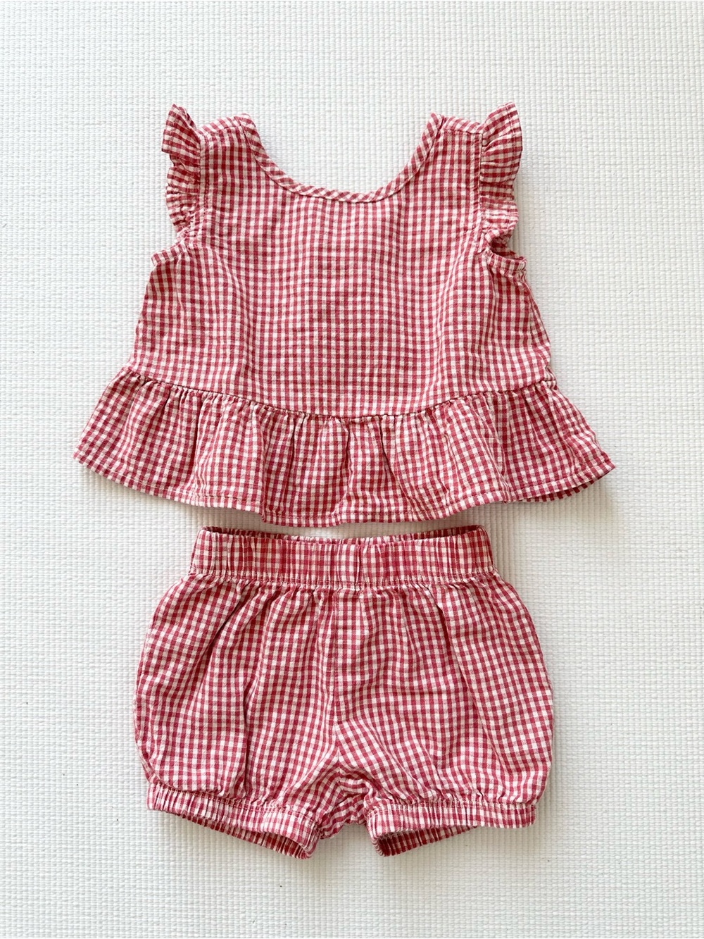 Red Gingham Ruffle Top & Shorts Set